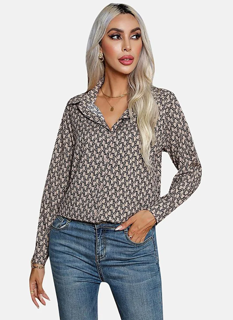 يونيكي Peach Printed Slim Fit Shirt
