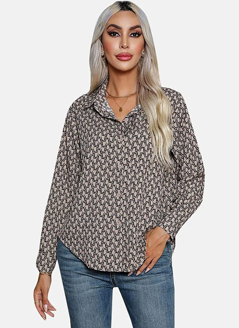 يونيكي Peach Printed Slim Fit Shirt