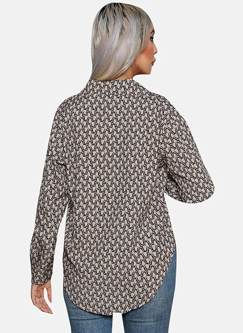 يونيكي Peach Printed Slim Fit Shirt