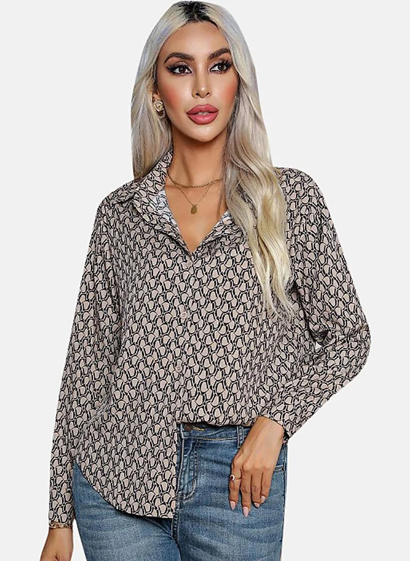 YUNIQEE Peach Printed Slim Fit Shirt