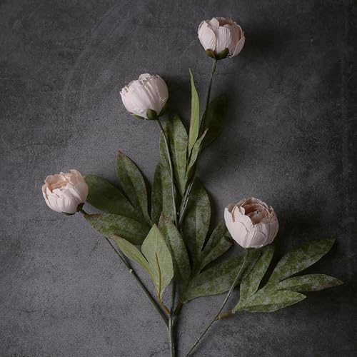 VIERENA 6 Pcs Faux Silk Peony Artificial Flowers for Vase 27 Bulk Fake Peonies Branches with Stems for DIY Bouquet Centerpieces Wedding Fillers Arrangements Shower Decorations Beige - Image 3