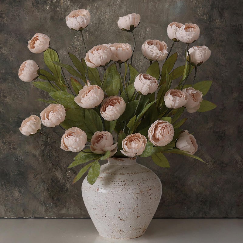 VIERENA 6 Pcs Faux Silk Peony Artificial Flowers for Vase 27 Bulk Fake Peonies Branches with Stems for DIY Bouquet Centerpieces Wedding Fillers Arrangements Shower Decorations Beige - Image 2