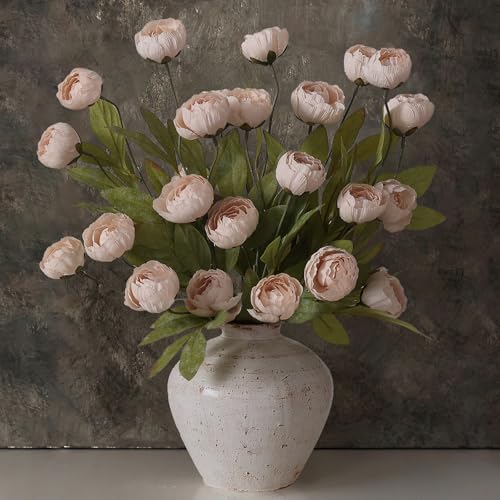 VIERENA 6 Pcs Faux Silk Peony Artificial Flowers for Vase 27 Bulk Fake Peonies Branches with Stems for DIY Bouquet Centerpieces Wedding Fillers Arrangements Shower Decorations Beige - Image 1