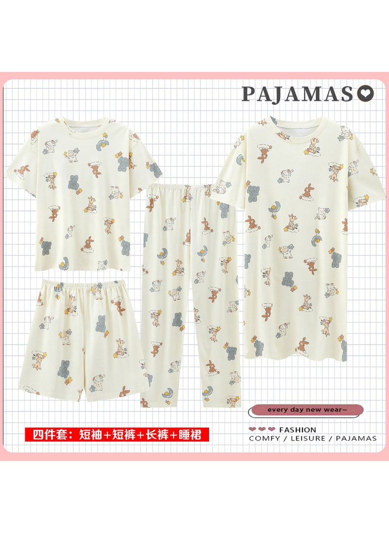 Generic - Ladies Cartoon Cute Pajama Set Short Sleeve Animal Star Moon 44605 Value Four-piece Set - Image 1