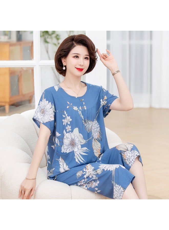 Gujin Spring/summer New Women's Pajamas Middle-aged And Elderly Home Wear Cotton Loose Plus Size Can Be Worn Outside Pajama Set 2XL - Image 4