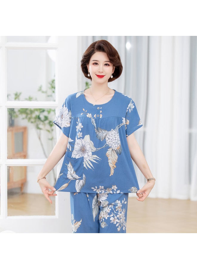 Gujin Spring/summer New Women's Pajamas Middle-aged And Elderly Home Wear Cotton Loose Plus Size Can Be Worn Outside Pajama Set 2XL - Image 2