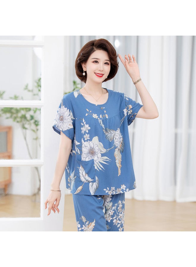 Gujin Spring/summer New Women's Pajamas Middle-aged And Elderly Home Wear Cotton Loose Plus Size Can Be Worn Outside Pajama Set 2XL - Image 3