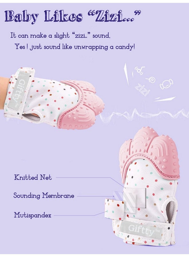 Giftty Baby Teething Mittens Selfsoothing Pain Relief Mitt Stimulating Teether Toy Prevent Scratches Protection Glove With Travel Bag Stay On Baby'S Hand Unisex For 3~12 Months Baby (2 Mittens Pink)  - Image 3