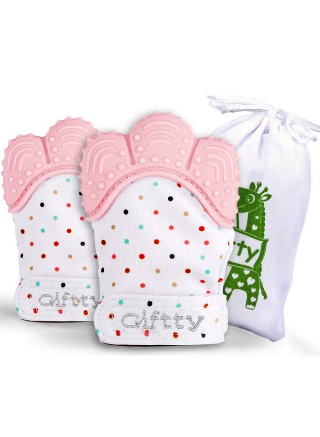 Giftty Baby Teething Mittens Selfsoothing Pain Relief Mitt Stimulating Teether Toy Prevent Scratches Protection Glove With Travel Bag Stay On Baby'S Hand Unisex For 3~12 Months Baby (2 Mittens Pink)  - Image 2