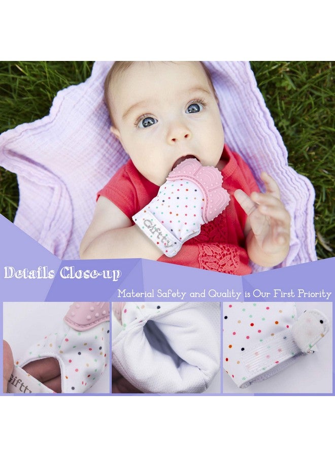 Giftty Baby Teething Mittens Selfsoothing Pain Relief Mitt Stimulating Teether Toy Prevent Scratches Protection Glove With Travel Bag Stay On Baby'S Hand Unisex For 3~12 Months Baby (2 Mittens Pink)  - Image 5