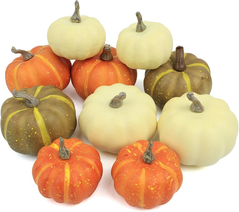 Ghrdopy 10Pcs Fake Pumpkins Fall Thanksgiving Decorations,Assorted Colors Plastic Pumpkins Home Decor, Artificial Mini Pumpkin for Decorating Autumn Harvest Outdoor Indoor Decor Centerpiece Table Decorations - Image 1