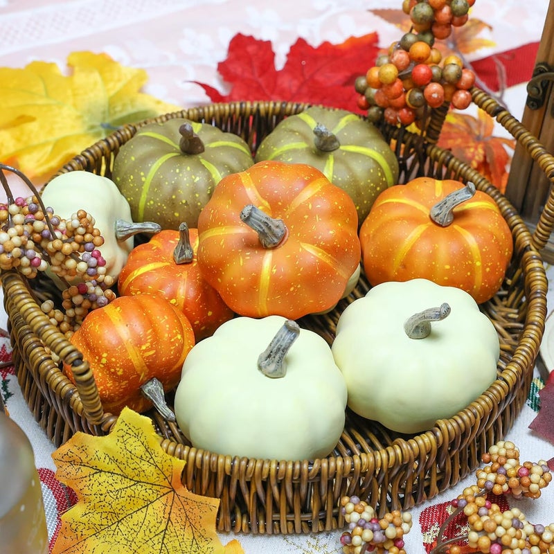 Ghrdopy 10Pcs Fake Pumpkins Fall Thanksgiving Decorations,Assorted Colors Plastic Pumpkins Home Decor, Artificial Mini Pumpkin for Decorating Autumn Harvest Outdoor Indoor Decor Centerpiece Table Decorations - Image 5