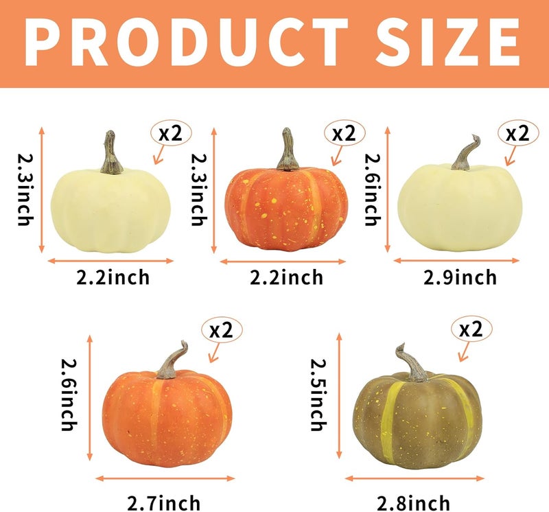 Ghrdopy 10Pcs Fake Pumpkins Fall Thanksgiving Decorations,Assorted Colors Plastic Pumpkins Home Decor, Artificial Mini Pumpkin for Decorating Autumn Harvest Outdoor Indoor Decor Centerpiece Table Decorations - Image 3