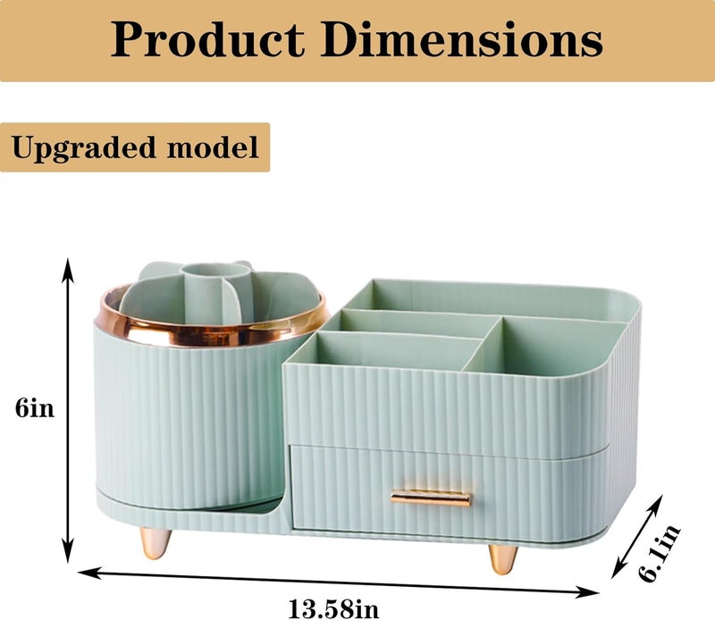 COMFYROOM Rotating Makeup Organizer for Vanity with Brush Holder and Drawer, Cosmetic Makeup Storage, Large Spinning Makeup Skincare Organizer, Countertop Makeup Perfume Organizer, Lotions Display Case (Green) - Image 3