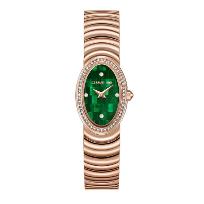 شيروتي 1881 Women's Norcia Analog Women's Watch - Oval Mosaic Green Mother of Pearl Dial, Rose Gold Bracelet, Butterfly Buckle