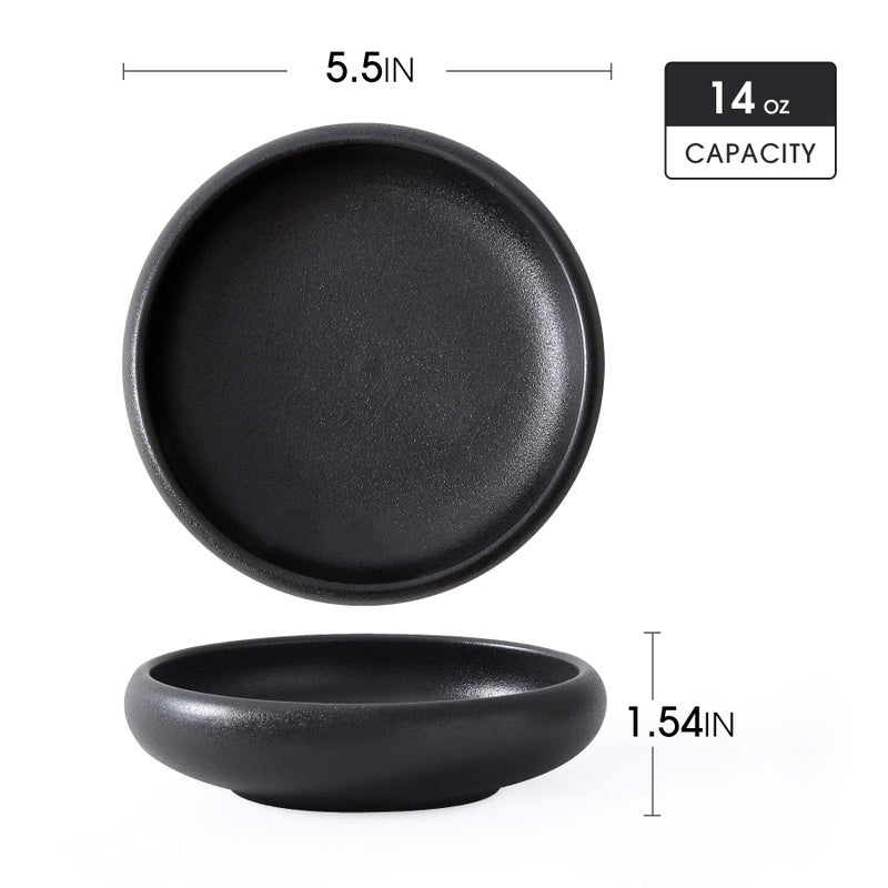 Uaral Japanese Salad Plate,Black Plates and Bowls Set,Stoneware Black Plate Set,Appetizer Plates Set of 4,5.5 inch,14 oz(Texture Matte) - Image 5