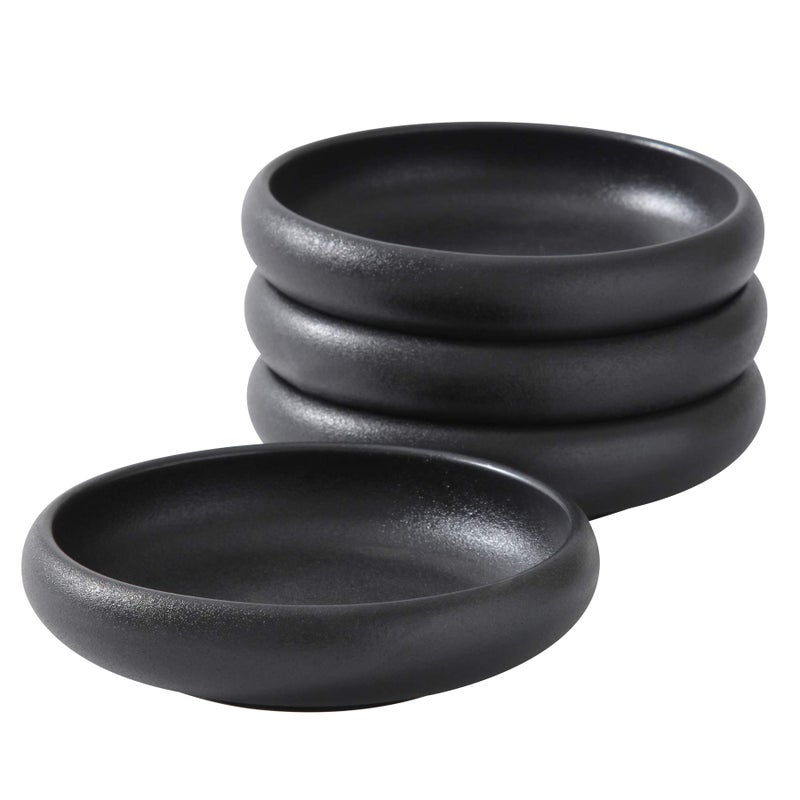 Uaral Japanese Salad Plate,Black Plates and Bowls Set,Stoneware Black Plate Set,Appetizer Plates Set of 4,5.5 inch,14 oz(Texture Matte) - Image 1