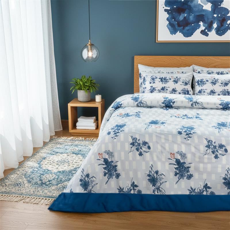 RUSTIQUE LINENS Premium 100% Cotton King Size Bedsheet Set (1 Flat Sheet & 2 Pillow Cases)| 200 TC | Vibrant Prints | Soft, Breathable & Durable Fabric |Saphire Monarch - Image 1