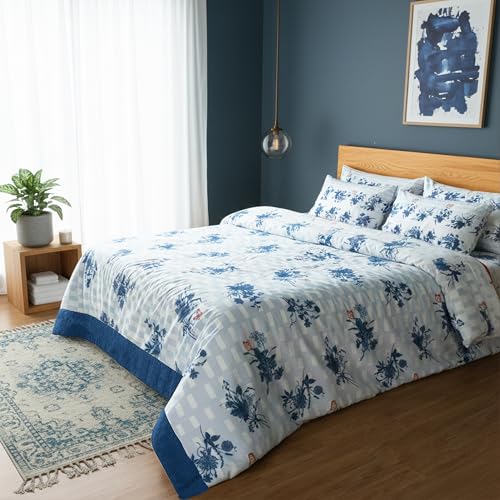RUSTIQUE LINENS Premium 100% Cotton King Size Bedsheet Set (1 Flat Sheet & 2 Pillow Cases)| 200 TC | Vibrant Prints | Soft, Breathable & Durable Fabric |Saphire Monarch - Image 3