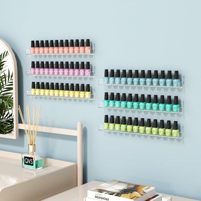 FEMELI Nail Polish Wall Rack: 6 Shelves 15 Inch Clear Acrylic Nail Polish Organizer for 66-90 Bottles Multi-Purpose Acrylic Floating Shelves (15 Inch, Clear) - Image 5
