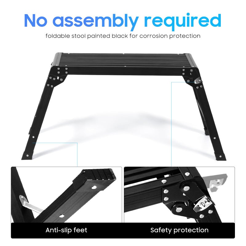 LEADALLWAY Work Platform Aluminum 30"x12"x20" Step Ladder Heavy Duty Foldable Aluminum Platform 330 Lbs Capacity,Black - Image 4