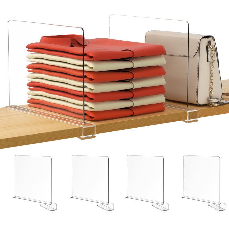 HBlife 4 Pack Closet Organizers and Storage, Clear Shelf Dividers, Vertical Purse Organizer for Closet Perfect for Sweater, Shirts, Handbags in Bedroom and Kitchen, Acrylic Bookshelf for Organization - Image 1