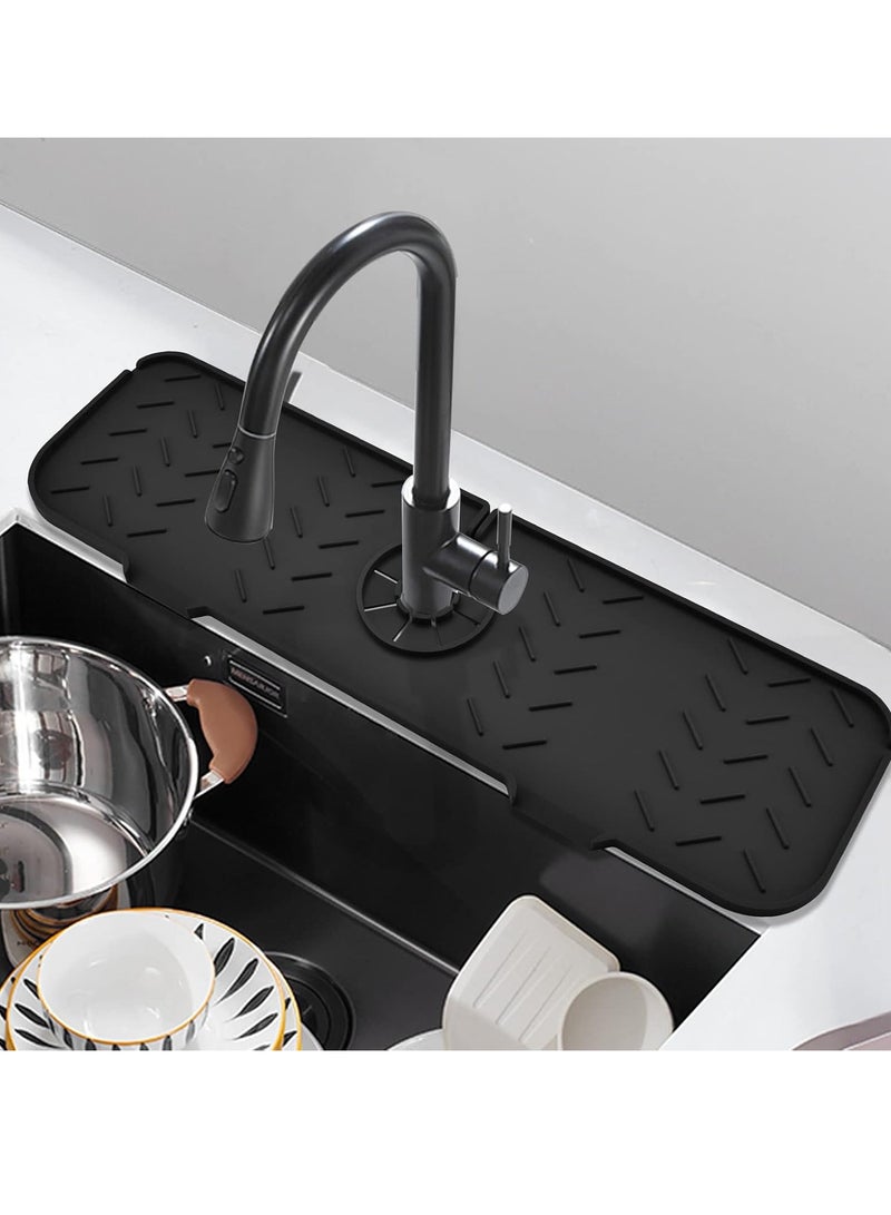 Silicone Faucet Mat for Kitchen, Sink Splash Guard, Bathroom Faucet Water Catcher Mat, Fits The Faucet Tube Within 3.2 inch, VENMATE Keep Drying Kitchen Accessories,Black,2PCS (19.7" x 5.9") - Image 1
