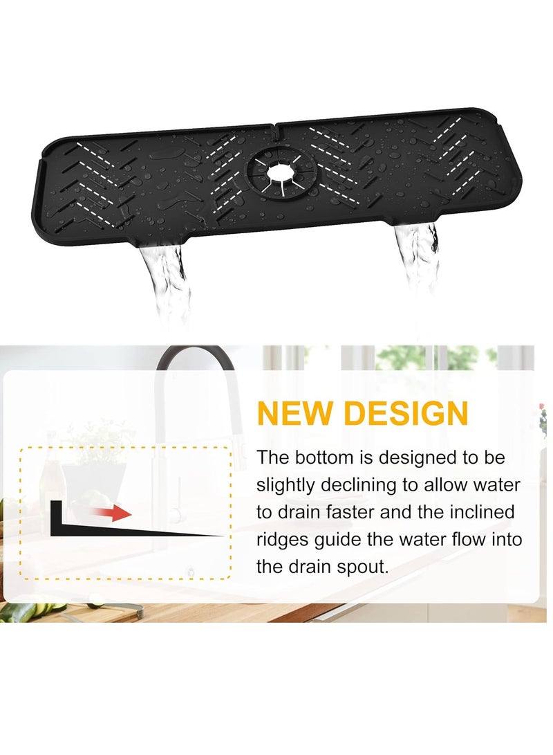 Silicone Faucet Mat for Kitchen, Sink Splash Guard, Bathroom Faucet Water Catcher Mat, Fits The Faucet Tube Within 3.2 inch, VENMATE Keep Drying Kitchen Accessories,Black,2PCS (19.7" x 5.9") - Image 2