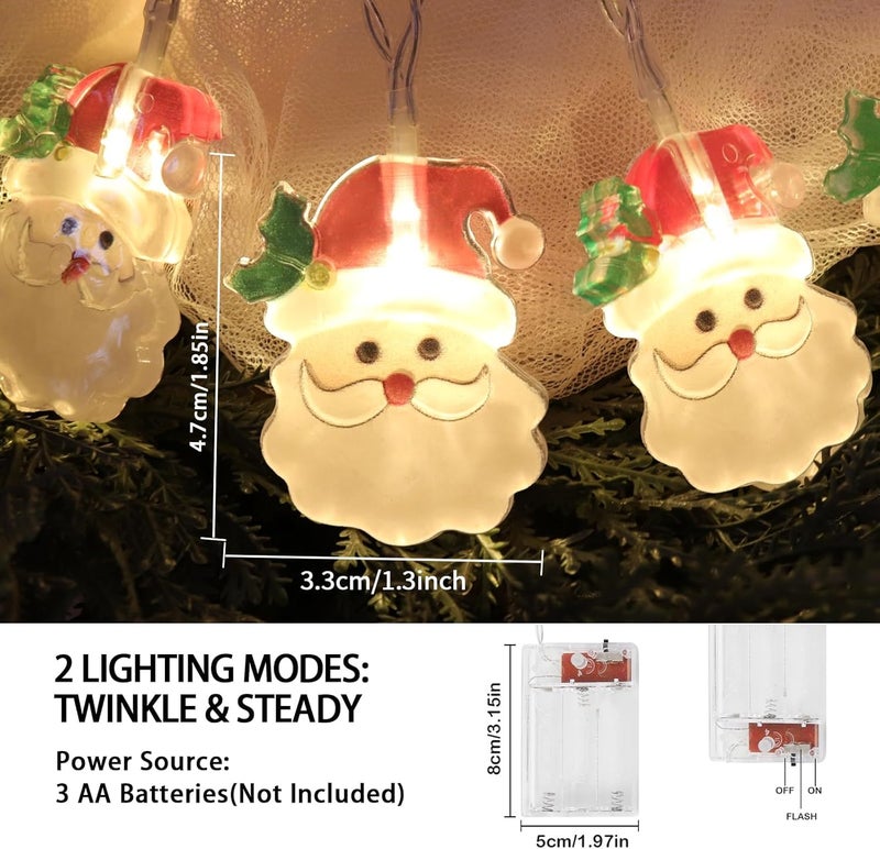 BIGTHREE أضواء خيوط سانتا كلوز LED 20 من BIGTHREE بطول 3 متر - زينة عيد الميلاد تعمل بالبطارية - Image 4