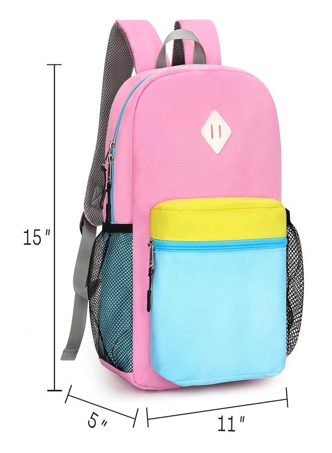 STEAMEDBUN Little Kids Backpack for Boys Toddler School Bag Girls, Pink&yellow Blue, Small - 15"H, Colorful - Image 3