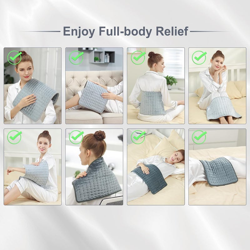 Heating Pad,Electric Heating Pads for Back,Neck,Abdomen,Moist Heating Pad for Shoulder,Knee,Arms,Legs,Dry/Moist Heat & Auto Shut Off,Birthday Gifts for Men and Women(Light Gray, 24''×12'') - Image 5