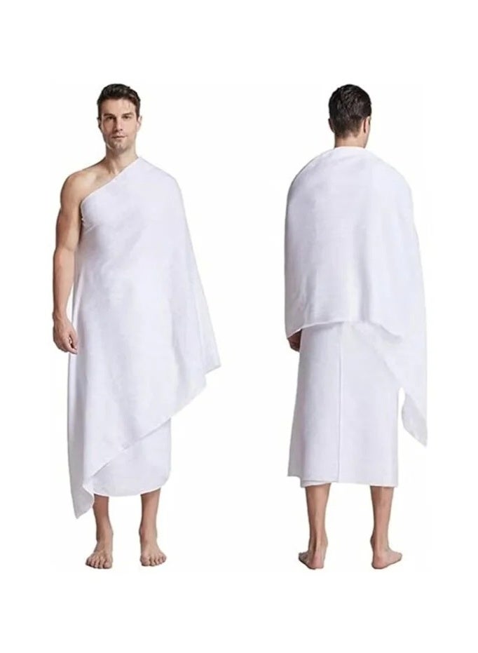 Ihram Men's Hajj and Umrah Set, 100% Pure Cotton, Lightweight and Breathable, 2 Pieces - White - Image 1