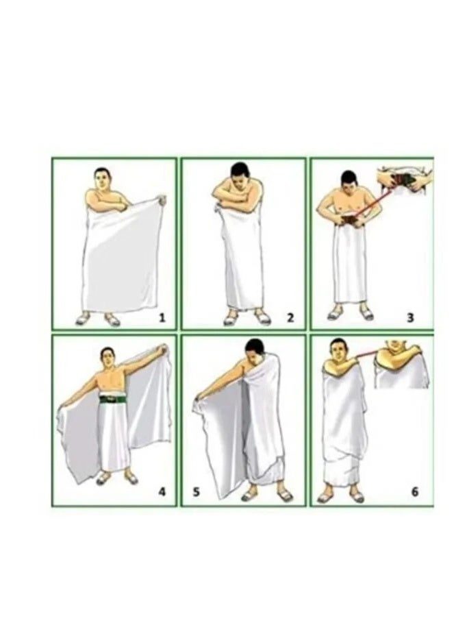 Ihram Men's Hajj and Umrah Set, 100% Pure Cotton, Lightweight and Breathable, 2 Pieces - White - Image 2