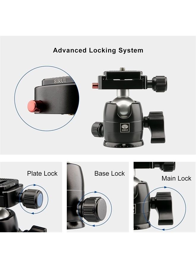 SIRUI Camera Tripod Ball Head, 10KG/22.05lbs Loading Capacity, 360°Panning Base, Aluminum Build Quality, Safety Lock, Universal Mounting Plate for Easy Attachment (B-00K Ball Head) - Image 2