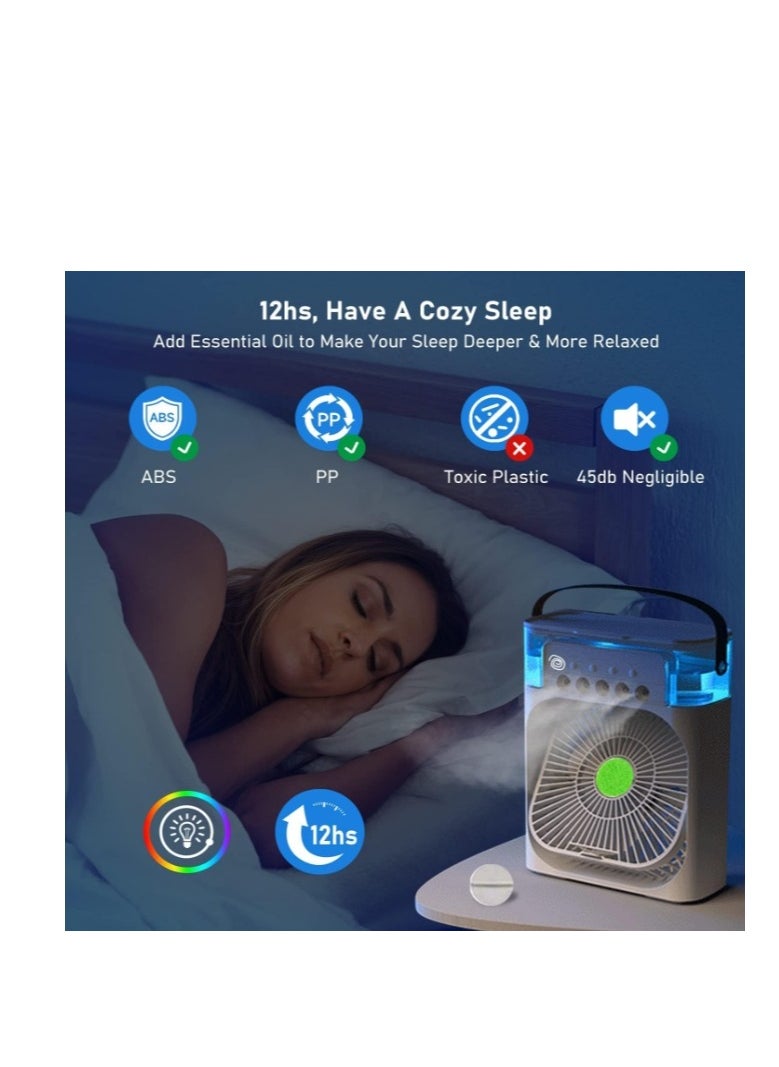 OASIS-TH Portable Mini Air Conditioners,Mini Evaporative Cooler,700ml Cooler 3 Speeds,USB Personal Conditioner with 7 LED Light，1-3H Timer AC Cooling Fan for car Home Office Room, White  - Image 4