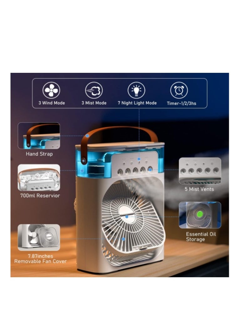 OASIS-TH Portable Mini Air Conditioners,Mini Evaporative Cooler,700ml Cooler 3 Speeds,USB Personal Conditioner with 7 LED Light，1-3H Timer AC Cooling Fan for car Home Office Room, White  - Image 3