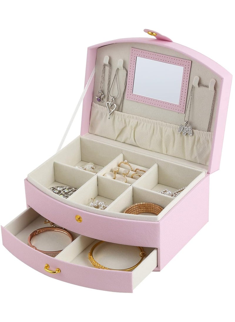 VIO Women Jewelry Box with Mirror Two Tier Jewellery Organizer for Women Vanity Case for Necklaces Bracelets Bangles Rings Earrings Watch Soft Leather Jewelry Tray Display Storage Box Ladies Birthday Gift for Girls Ladies Mother Wedding Anniversary Gift Mothers Day Gifts for Womens Day Travel Makeup Essentials  - Image 1