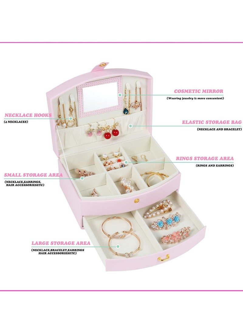 VIO Women Jewelry Box with Mirror Two Tier Jewellery Organizer for Women Vanity Case for Necklaces Bracelets Bangles Rings Earrings Watch Soft Leather Jewelry Tray Display Storage Box Ladies Birthday Gift for Girls Ladies Mother Wedding Anniversary Gift Mothers Day Gifts for Womens Day Travel Makeup Essentials  - Image 2