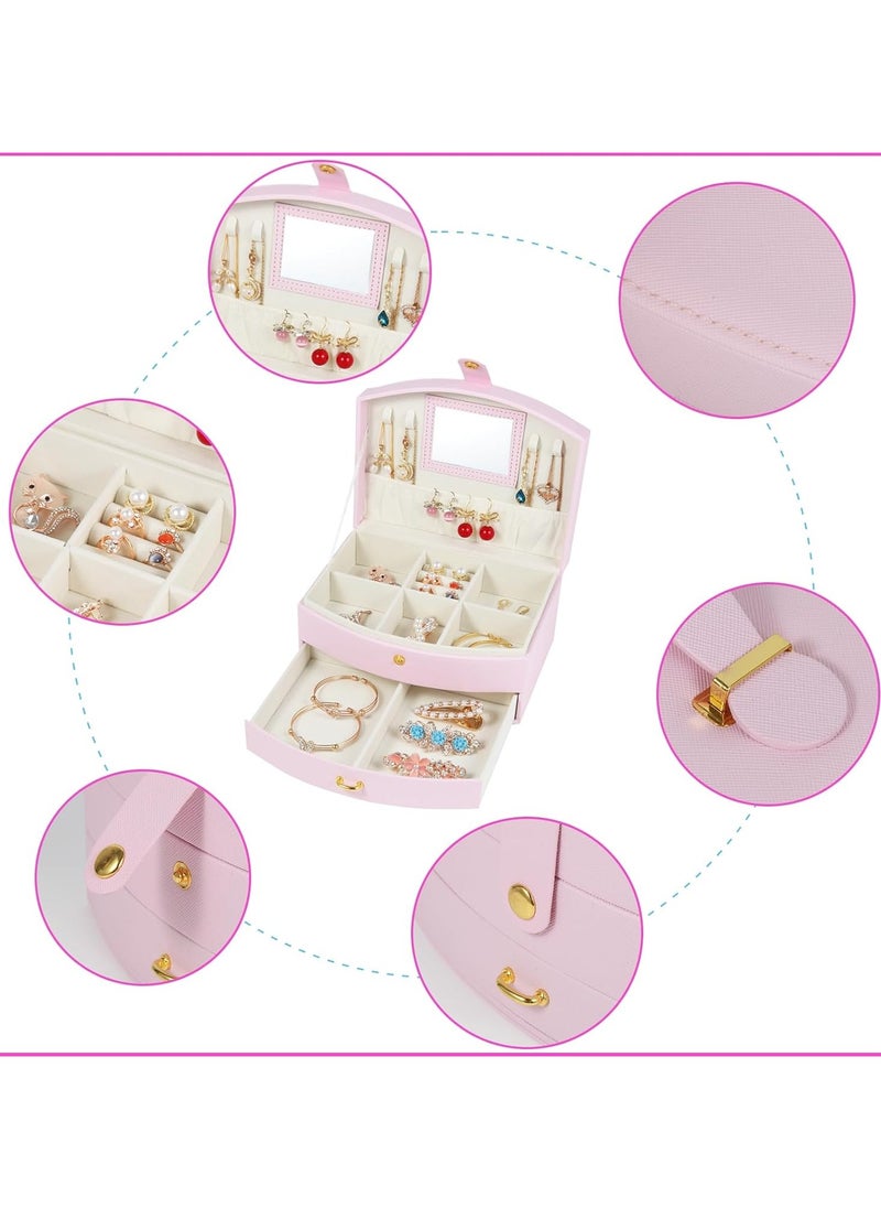 VIO Women Jewelry Box with Mirror Two Tier Jewellery Organizer for Women Vanity Case for Necklaces Bracelets Bangles Rings Earrings Watch Soft Leather Jewelry Tray Display Storage Box Ladies Birthday Gift for Girls Ladies Mother Wedding Anniversary Gift Mothers Day Gifts for Womens Day Travel Makeup Essentials  - Image 3