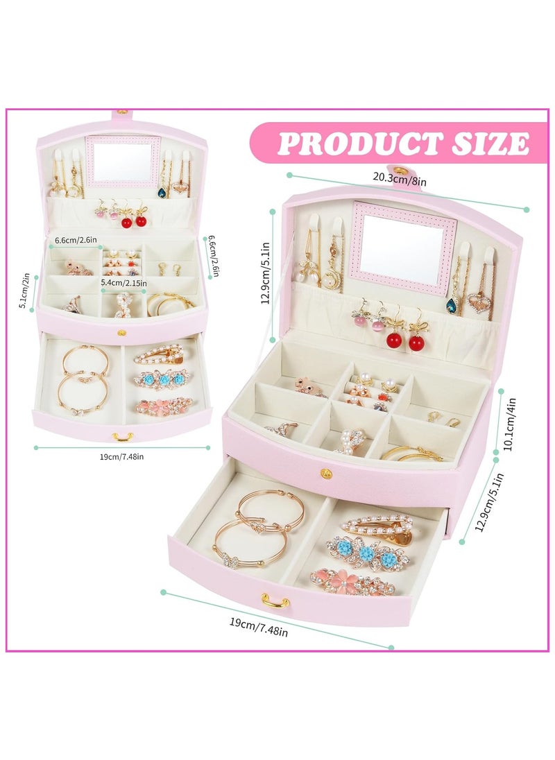 VIO Women Jewelry Box with Mirror Two Tier Jewellery Organizer for Women Vanity Case for Necklaces Bracelets Bangles Rings Earrings Watch Soft Leather Jewelry Tray Display Storage Box Ladies Birthday Gift for Girls Ladies Mother Wedding Anniversary Gift Mothers Day Gifts for Womens Day Travel Makeup Essentials  - Image 4