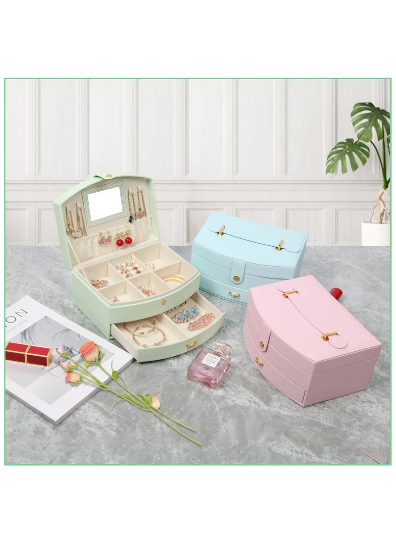 VIO Women Jewelry Box with Mirror Two Tier Jewellery Organizer for Women Vanity Case for Necklaces Bracelets Bangles Rings Earrings Watch Soft Leather Jewelry Tray Display Storage Box Ladies Birthday Gift for Girls Ladies Mother Wedding Anniversary Gift Mothers Day Gifts for Womens Day Travel Makeup Essentials  - Image 5