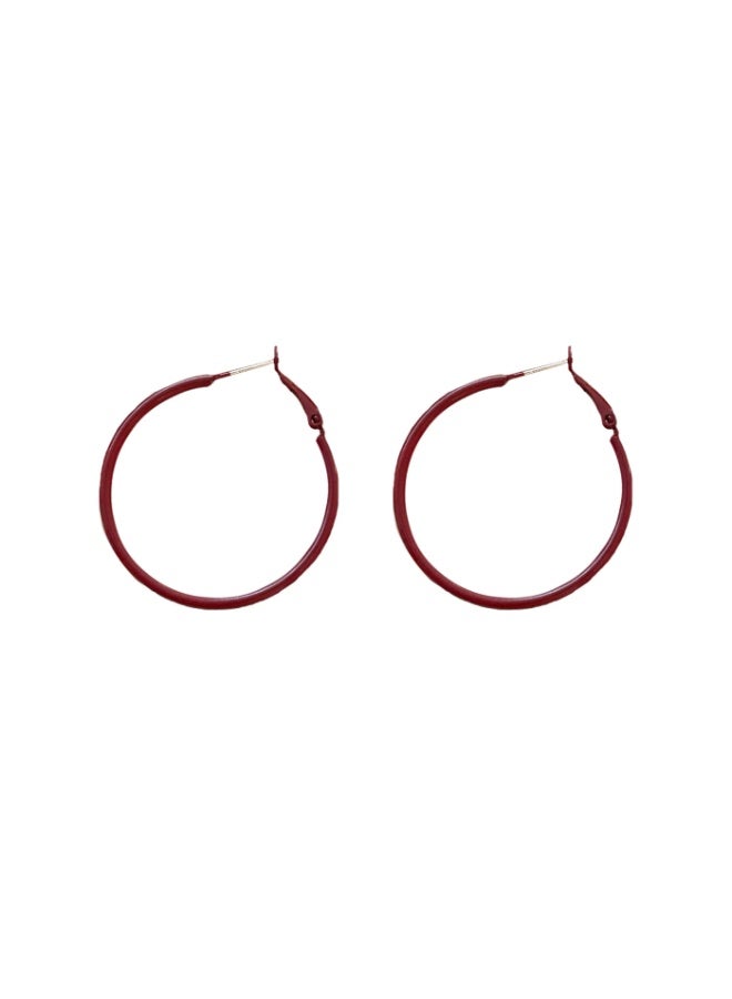 Goolsky Wine Red Statement Hoop Earrings for Women – Vintage Chic Large Circle Earrings, Anti-Tarnish Alloy Glossy Finish, Formal Events (Weddings/Eid Dinners) & Vintage-Themed Parties, Bold Rich Hue - Image 3