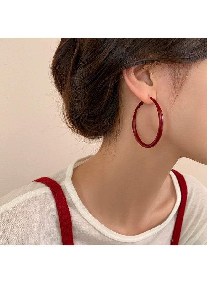 Goolsky Wine Red Statement Hoop Earrings for Women – Vintage Chic Large Circle Earrings, Anti-Tarnish Alloy Glossy Finish, Formal Events (Weddings/Eid Dinners) & Vintage-Themed Parties, Bold Rich Hue - Image 2