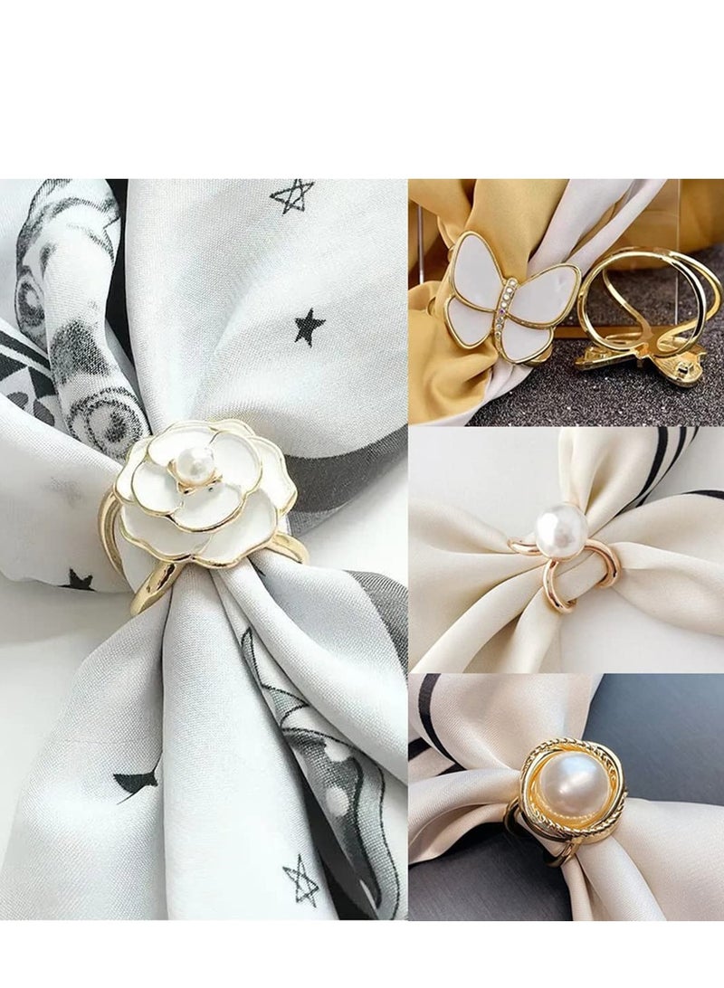 SYOSI Elegant Pearl Floral Scarf Ring Clip Camellia Flower Scarf Buckle for Women Scarf Ring Buckle Women Fashion Metal Shawl Clip Buckle Lady Girls Decoration Accessories(6PCS)  - Image 5