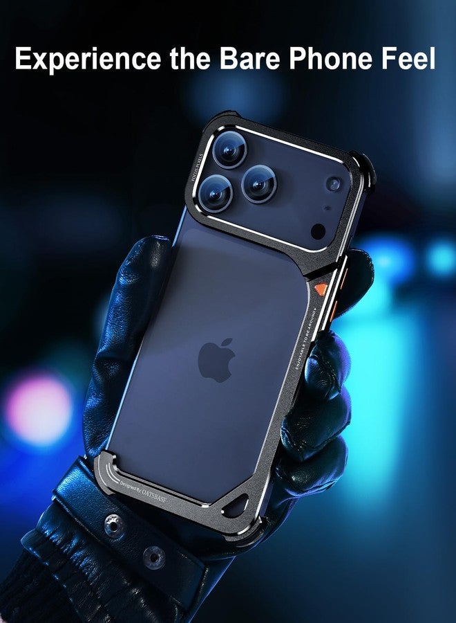 OATSBASF 9 Case for iPhone 17 Pro Max Bumper Case Metal, Aluminum Frame Slim Fit No Back Design, Compatible with MagSafe, Shockproof Protection, Minimalist Frameless Phone Case, Black - Image 4