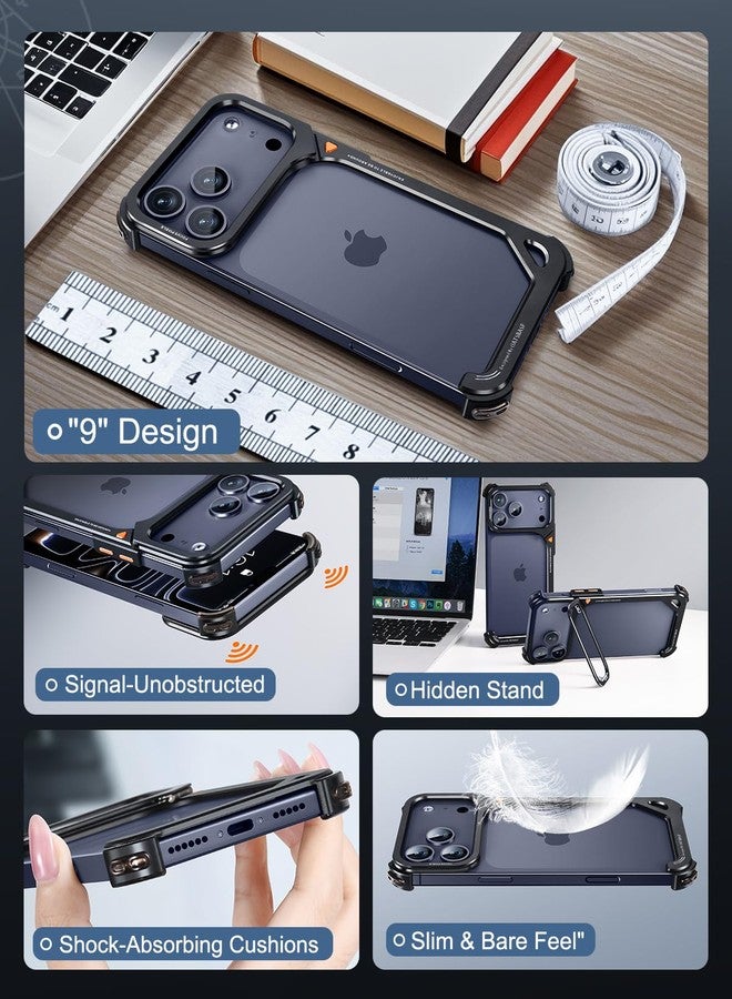 OATSBASF 9 Case for iPhone 17 Pro Max Bumper Case Metal, Aluminum Frame Slim Fit No Back Design, Compatible with MagSafe, Shockproof Protection, Minimalist Frameless Phone Case, Black - Image 5