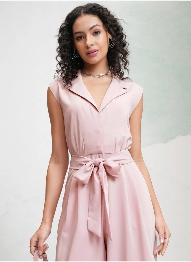 طوكيو توكيز Tokyo Talkies Solid Waist Tie Up Culotte Leg Jumpsuit