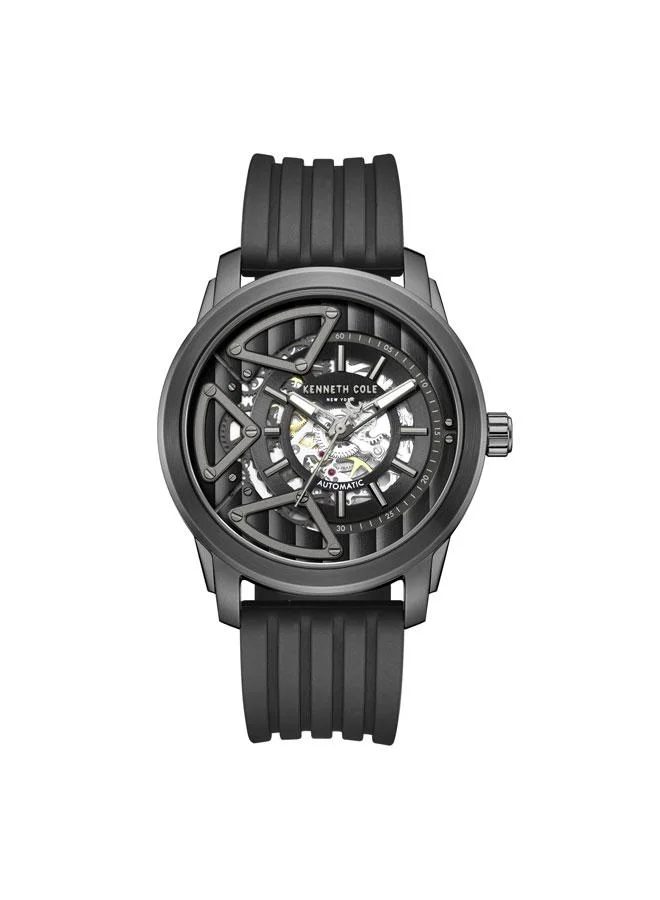 كينيث كول نيو يورك ساعة سكاي سكرابر أوتوماتيكية للرجال  مم بقرص أسود وسوار سيليكون
