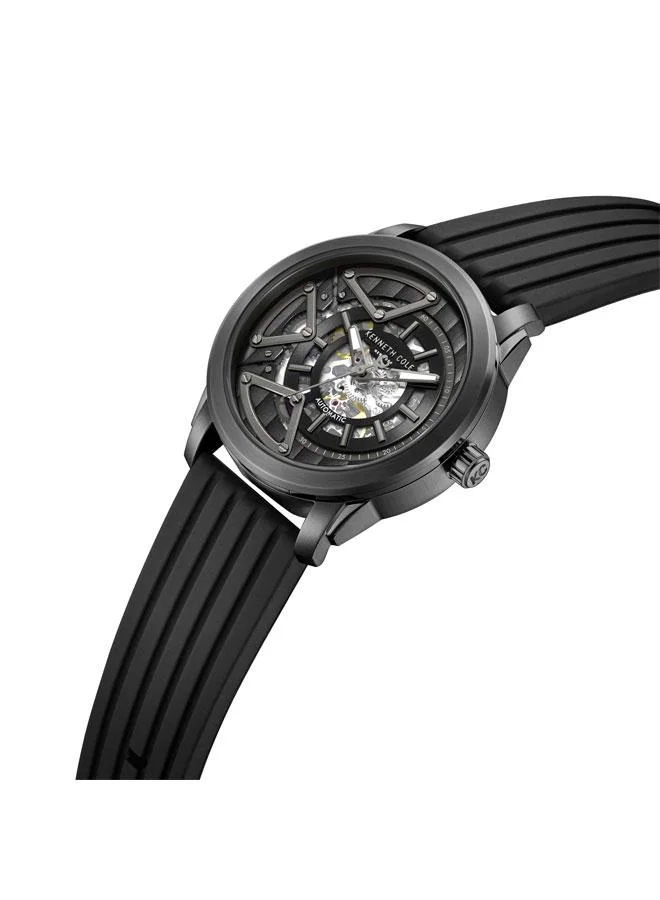 كينيث كول نيو يورك ساعة سكاي سكرابر أوتوماتيكية للرجال  مم بقرص أسود وسوار سيليكون