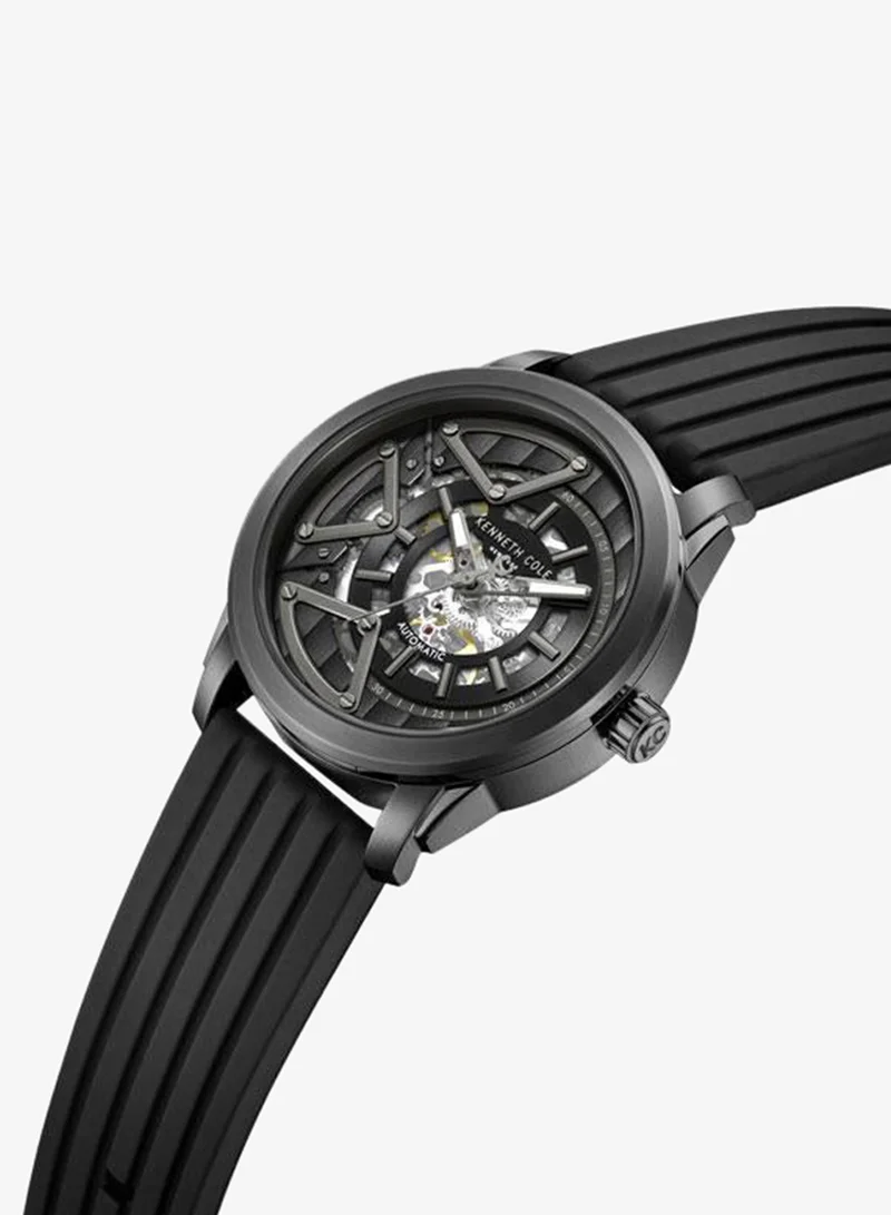 Kenneth Cole New York Skyscrapper Men's 44mm Automatic Watch with Black Dial & Silicone Strap